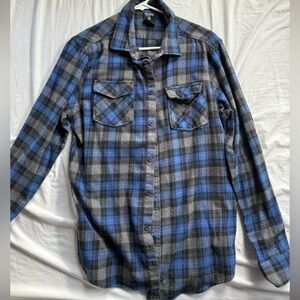 Blue and Gray Plaid Button-Up Shirt